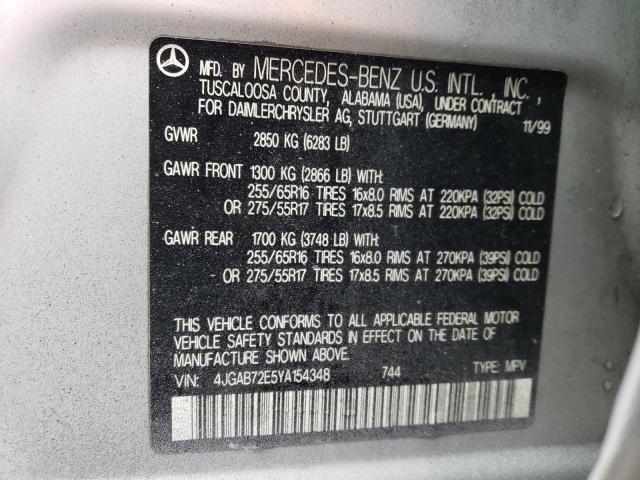 4JGAB72E5YA154348 - 2000 MERCEDES-BENZ ML 430 SILVER photo 12