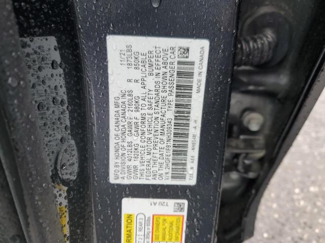 2HGFE1F91NH309343 - 2022 HONDA CIVIC TOURING GRAY photo 12