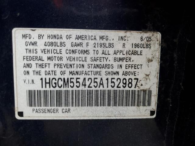 1HGCM55425A152987 - 2005 HONDA ACCORD LX BLUE photo 13