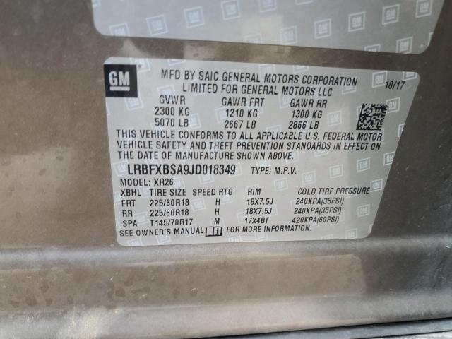 LRBFXBSA9JD018349 - 2018 BUICK ENVISION PREFERRED TAN photo 13