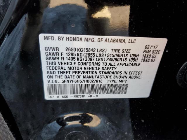 5FNYF6H57HB027018 - 2017 HONDA PILOT EXL BLACK photo 13