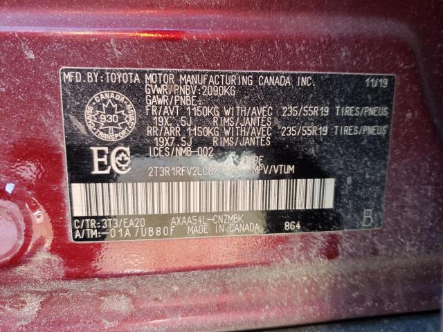 2T3R1RFV2LC071732 - 2020 TOYOTA RAV4 XLE RED photo 14