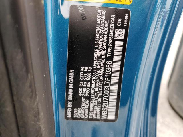 WBS2U7C03L7F10366 - 2020 BMW M2 COMPETITION Синій фото 12