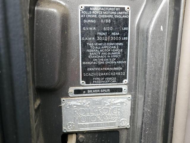 SCAZN02A4KCX24832 - 1989 ROLLS-ROYCE SILVER SPU GRAY photo 12