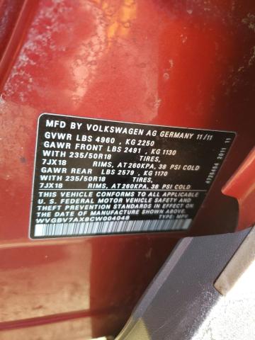 WVGBV7AX8CW004048 - 2012 VOLKSWAGEN TIGUAN S RED photo 12