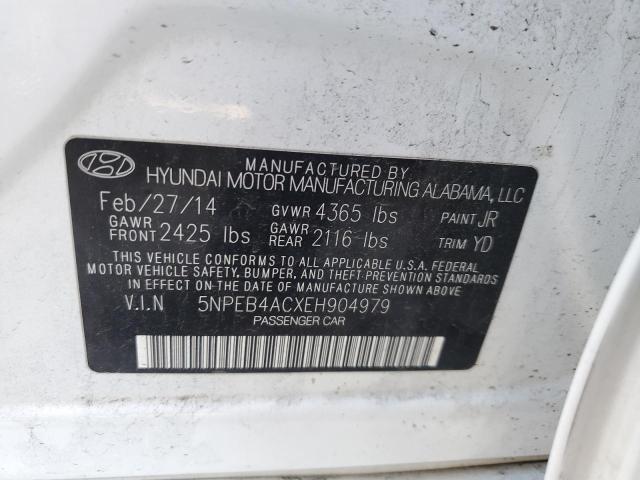 5NPEB4ACXEH904979 - 2014 HYUNDAI SONATA GLS WHITE photo 12