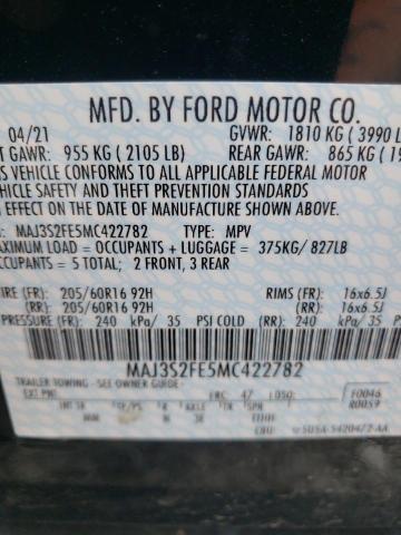 MAJ3S2FE5MC422782 - 2021 FORD ECOSPORT S BLACK photo 12