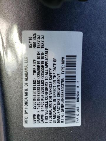 5FNRL6H98KB003706 - 2019 HONDA ODYSSEY ELITE Gris foto 13