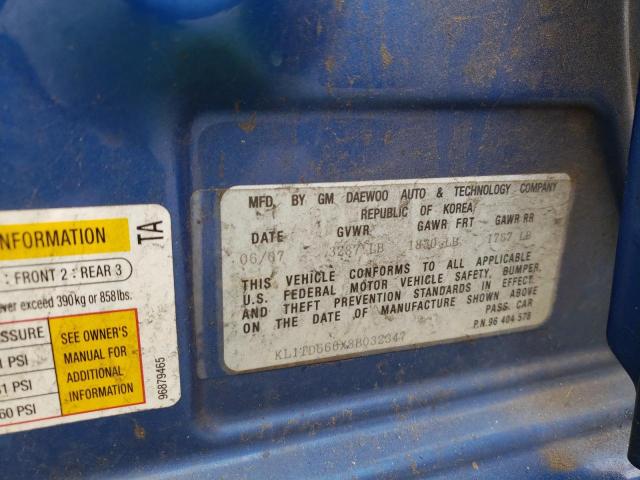 KL1TD666X8B032347 - 2008 CHEVROLET AVEO BASE Mavi foto 12