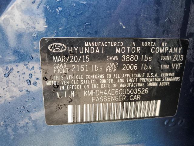 KMHDH4AE6GU503526 - 2016 HYUNDAI ELANTRA SE BLUE photo 12