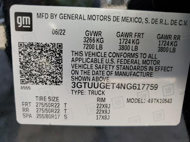 3GTUUGET4NG617759 - 2022 GMC SIERRA K1500 DENALI BLACK photo 13