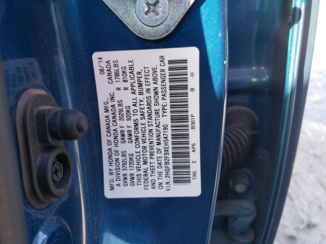 2HGFB2F9XEH547190 - 2014 HONDA CIVIC EXL ლურჯი ფოტო 13