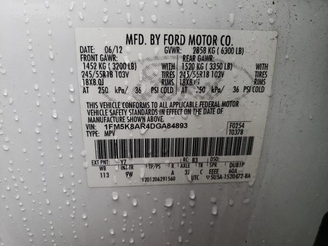 1FM5K8AR4DGA84893 - 2013 FORD EXPLORER POLICE INTERCEPTOR თეთრი ფოტო 13