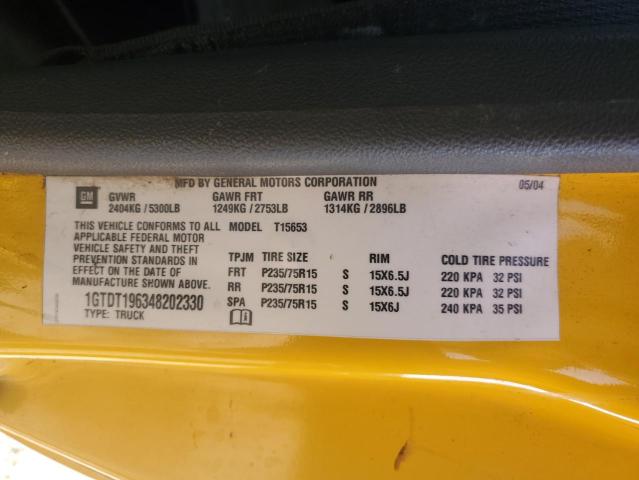 1GTDT196348202330 - 2004 GMC CANYON YELLOW photo 12