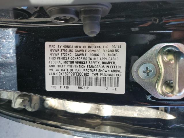 19XFB2F99FE000102 - 2015 HONDA CIVIC EXL შავი ფოტო 12