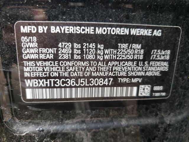 WBXHT3C36J5L30847 - 2018 BMW X1 XDRIVE28I BLACK photo 10