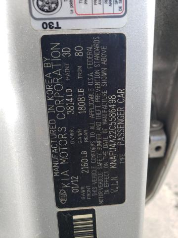 KNAFU4A22C5586498 - 2012 KIA FORTE EX SILVER photo 12