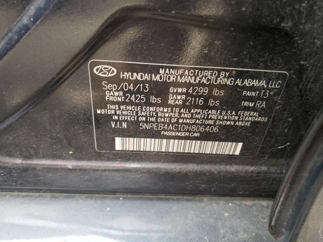 5NPEB4AC1DH806406 - 2013 HYUNDAI SONATA GLS BLUE photo 12