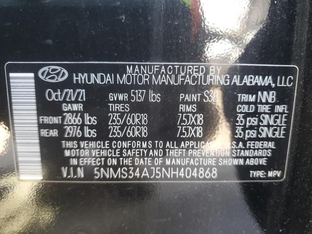 5NMS34AJ5NH404868 - 2022 HYUNDAI SANTA FE SEL BLACK photo 14