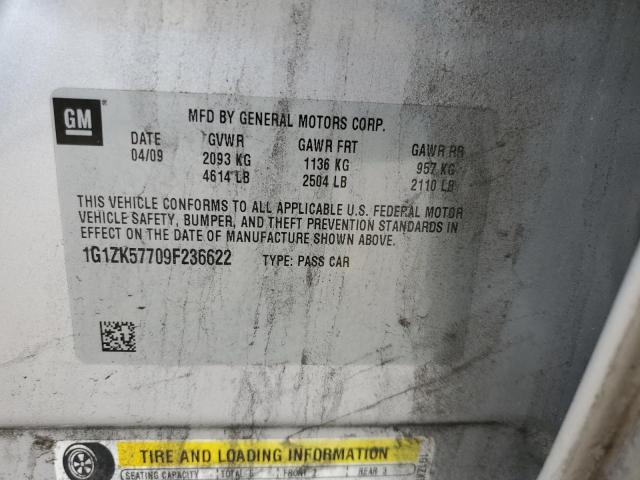 1G1ZK57709F236622 - 2009 CHEVROLET MALIBU LTZ ნაცრისფერი ფოტო 12