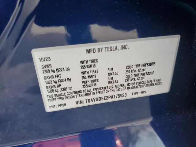 7SAYGDEE2PA175923 - 2023 TESLA MODEL Y BLUE photo 12