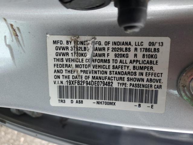 19XFB2F94DE079482 - 2013 HONDA CIVIC EXL ვერცხლისფერი ფოტო 12