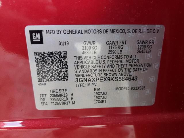 3GNAXPEX9KS584643 - 2019 CHEVROLET EQUINOX PREMIER RED photo 13