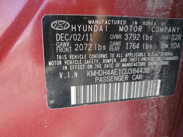 KMHDH4AE1CU384438 - 2012 HYUNDAI ELANTRA GLS RED photo 12