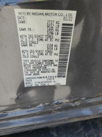 1N6ED1EJXNN647059 - 2022 NISSAN FRONTIER S GRAY photo 12