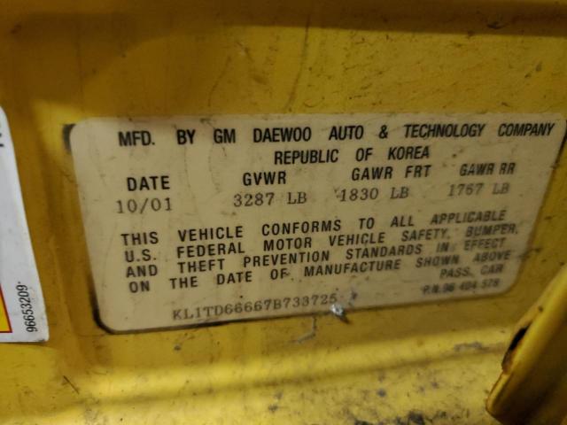 KL1TD66667B733725 - 2007 CHEVROLET AVEO LS BASE ყვითელი ფოტო 12