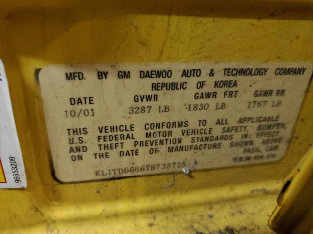 KL1TD66667B733725 - 2007 CHEVROLET AVEO LS BASE YELLOW photo 12