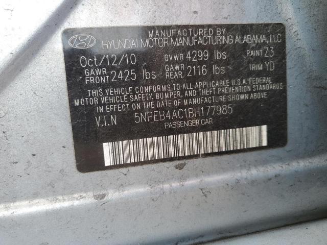 5NPEB4AC1BH177985 - 2011 HYUNDAI SONATA GLS SILVER photo 13