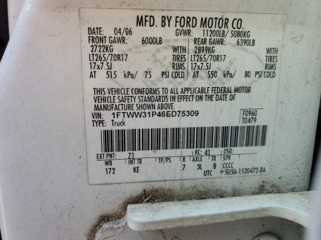 1FTWW31P46ED75309 - 2006 FORD F350 SRW SUPER DUTY WHITE photo 12