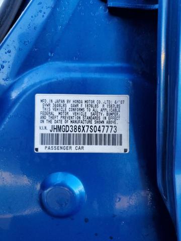 JHMGD386X7S047773 - 2007 HONDA FIT S 蓝色 照片 12