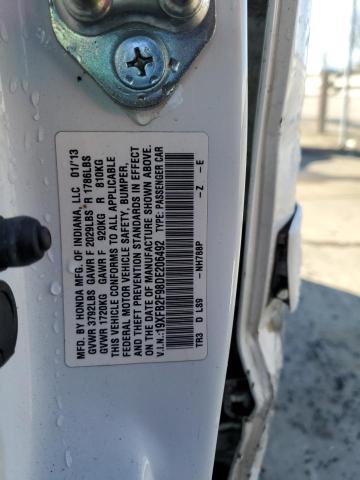 19XFB2F98DE206492 - 2013 HONDA CIVIC EXL თეთრი ფოტო 12