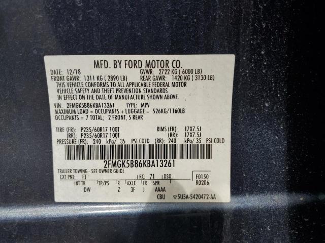 2FMGK5B86KBA13261 - 2019 FORD FLEX SE BLUE photo 14