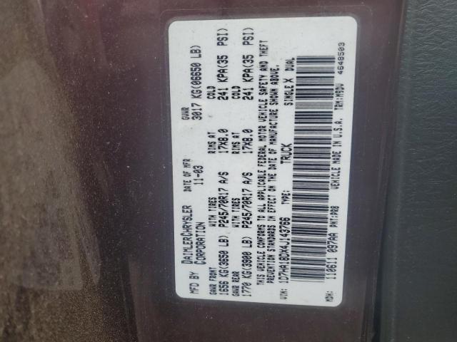 1D7HA18DX4J143766 - 2004 DODGE RAM 1500 ST BURGUNDY photo 12