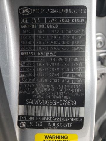 SALVP2BG9GH078899 - 2016 LAND ROVER RANGE ROVE SE SILVER photo 13