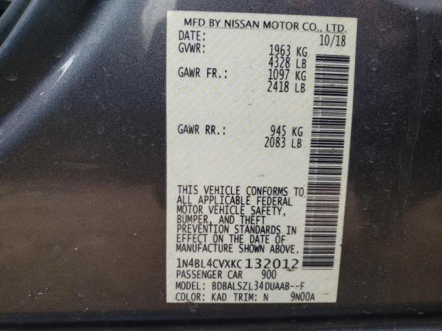 1N4BL4CVXKC132012 - 2019 NISSAN ALTIMA SR GRAY photo 12