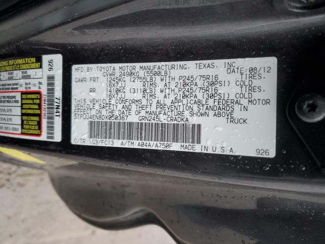 5TFUU4EN8DX050367 - 2013 TOYOTA TACOMA CHARCOAL photo 12