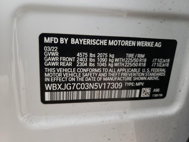 WBXJG7C03N5V17309 - 2022 BMW X1 SDRIVE28I WHITE photo 12