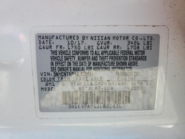 3N1CN7AP1JL832831 - 2018 NISSAN VERSA S WHITE photo 12