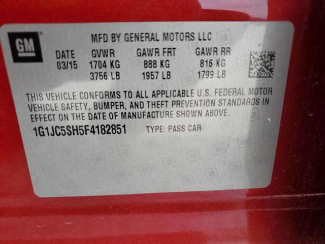 1G1JC5SH5F4182851 - 2015 CHEVROLET SONIC LT RED photo 12