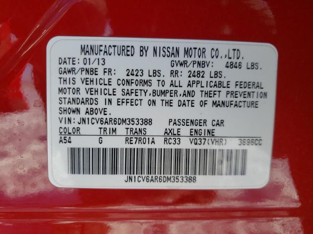 JN1CV6AR6DM353388 - 2013 INFINITI G37 RED photo 13