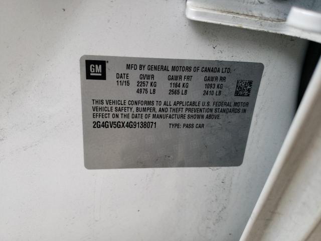 2G4GV5GX4G9138071 - 2016 BUICK REGAL GS Ақ фото 12