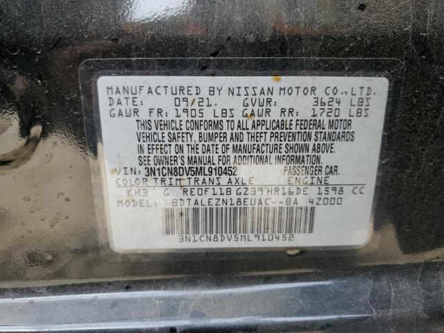 3N1CN8DV5ML910452 - 2021 NISSAN VERSA S BLACK photo 12