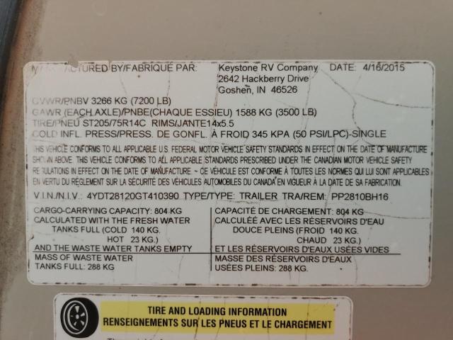 4YDT28120GT410390 - 2015 KEYSTONE PASSPORT ბეჟი ფოტო 10