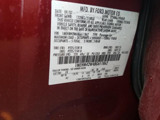 1MEHM42W48G611862 - 2008 MERCURY SABLE PREMIER BURGUNDY photo 12