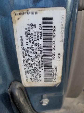 4T1BG22K91U798227 - 2001 TOYOTA CAMRY CE BLUE photo 12