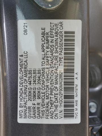 1HGCV2F90MA028821 - 2021 HONDA ACCORD TOURING GRAY photo 12